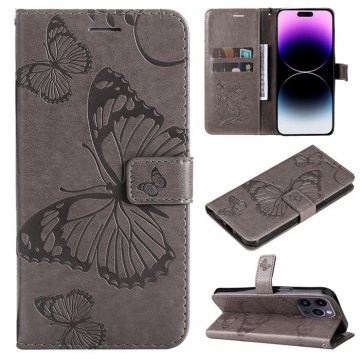 Embossed Butterfly Wallet Kickstand Magnetic Phone Case Gray