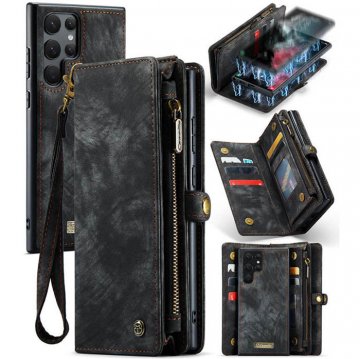 CaseMe Zipper Wallet Magnetic Phone Case with Wrist Strap Black