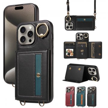Crossbody Card Bag Kickstand PU Leather Phone Case Black