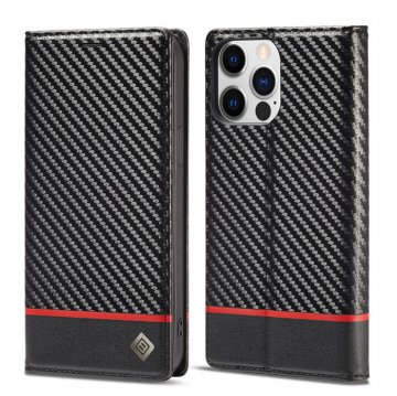 LC.IMEEKE Wallet Carbon Fiber Texture Leather Stand Case Horizontal Stripe