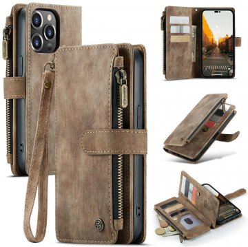 CaseMe Zipper Wallet Kickstand Phone Case with Wrist Strap Coffee
