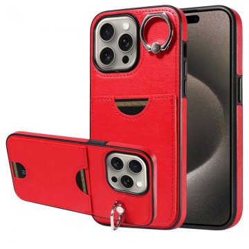 Card Slot Calf Texture Kickstand Case PU TPU Back Cover Red