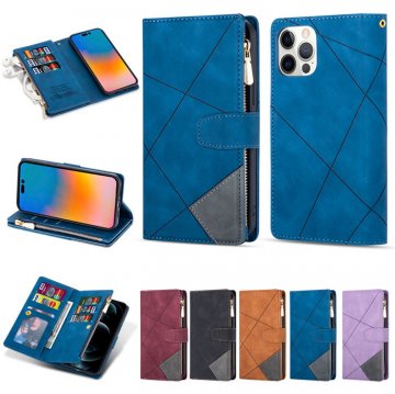 Zipper Wallet 9 Card Slots Magnetic Case with Handbag Wristlet Blue
