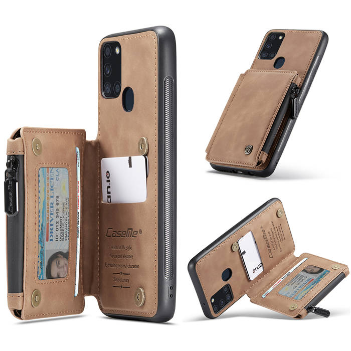 CaseMe Samsung Galaxy A21S Zipper Pocket Card Slots Case Brown