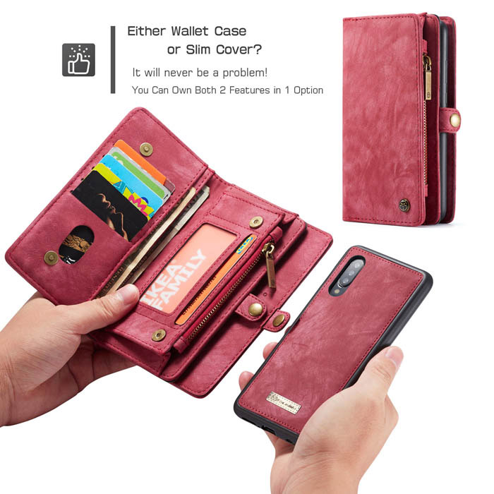 Caseme Samsung Galaxy A70 Zipper Wallet Detachable Case Red 4933