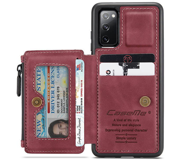 Caseme Samsung Galaxy S Fe Zipper Pocket Wallet Pu Leather Cover Red