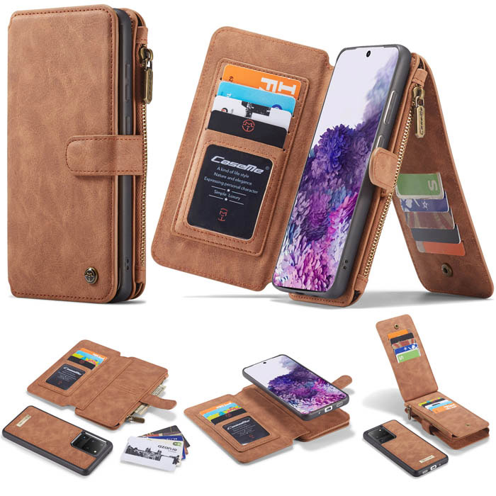 CaseMe Samsung Galaxy S20 Ultra Zipper Wallet Magnetic Case Brown