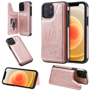 iPhone 12 Pro Embossed Skull Magnetic Clasp Wallet Stand Case Rose Gold