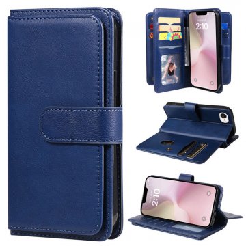 For iPhone SE 2024 Wallet 10 Card Slots Kickstand Leather Case Blue