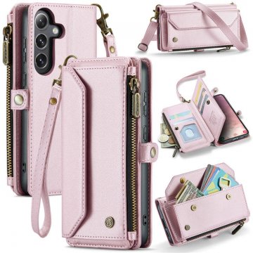 CaseMe Samsung Galaxy S25 Wallet RFID Blocking Crossbody Case Support Wireless Charging Pink