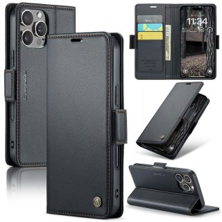 CaseMe iPhone 16 Pro Wallet RFID Blocking Magnetic Buckle Case Black