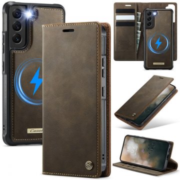 CaseMe Samsung Galaxy S22 Plus 2-in-1 Magnetic Wallet Case – Wireless Charging & RFID Blocking Coffee