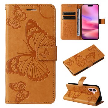 For iPhone 16 Butterfly Embossed Wallet Magnetic Case Yellow