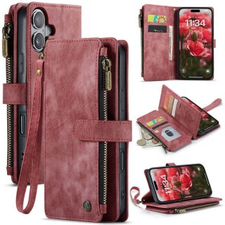 CaseMe iPhone 17 Wallet Kickstand Case with Wrist Strap Red