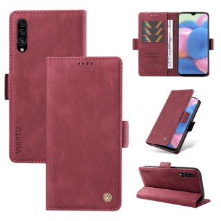 YIKATU Samsung Galaxy A50 Skin-touch Wallet Kickstand Case Wine Red