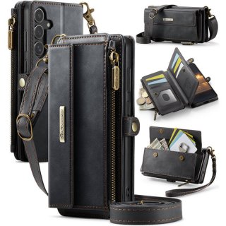 CaseMe Samsung Galaxy S24 FE Crossbody Wallet Case with RFID Blocking & Wireless Charging Black