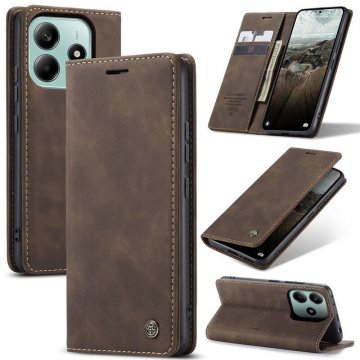 CaseMe Xiaomi Redmi Note 14 Wallet Magnetic Suede Leather Case Coffee