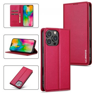 LC.IMEEKE iPhone 16 Pro Silm Wallet Kickstand Magnetic Case Red