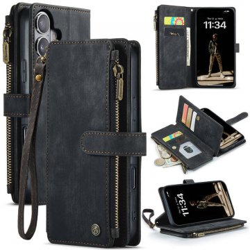 CaseMe iPhone 17 Wallet Kickstand Case with Wrist Strap Black