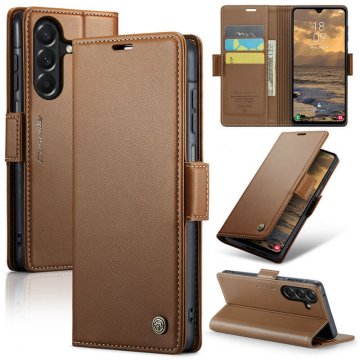 CaseMe Samsung Galaxy A27 Wallet RFID Blocking Magnetic Buckle Case Brown