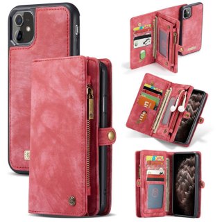 CaseMe iPhone 11 Zipper Wallet Magnetic Detachable 2 in 1 Case Red