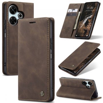 CaseMe Xiaomi Redmi 13 Wallet Magnetic Suede Leather Case Coffee