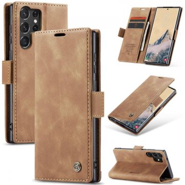 CaseMe Samsung Galaxy S25 Ultra Wallet Magnetic Suede Leather Case Brown