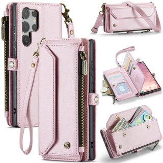 CaseMe Samsung Galaxy S25 Ultra Wallet RFID Blocking Crossbody Case Support Wireless Charging Pink