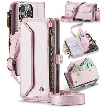 CaseMe iPhone 16 Pro Wallet RFID Blocking Crossbody Case Support Wireless Charging Pink