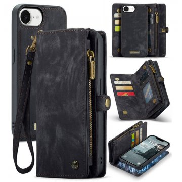 CaseMe iPhone 16e Wallet Magnetic Case with Wrist Strap Black