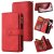 For iPhone 16 Pro Wallet 15 Card Slots Leather Case with Wrist Strap Red