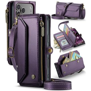 CaseMe iPhone 17 Pro Max Wallet RFID Blocking Crossbody Case with Wireless Charging Purple