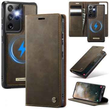 CaseMe Samsung Galaxy S21 Ultra 2-in-1 Magnetic Wallet Case – Wireless Charging & RFID Blocking Coffee