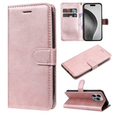 For iPhone 16 Pro Max Solid Color Wallet Magnetic Kickstand Case Rose Gold