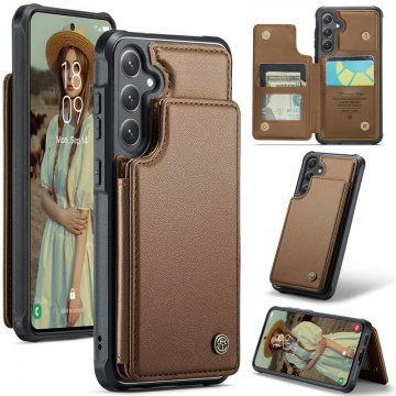 CaseMe Samsung Galaxy S25 RFID Blocking Card Holder Kickstand Case Brown