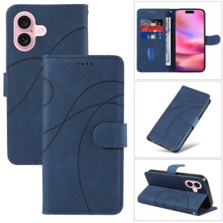 For iPhone 16 Imprinted Line Wallet Magnetic Kickstand Case Blue