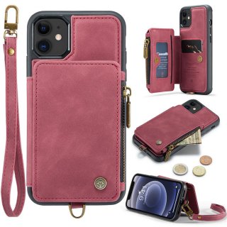 CaseMe iPhone 11 Wallet RFID Blocking Case with Wrist Strap Red