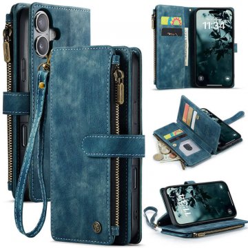 CaseMe iPhone 17 Wallet Kickstand Case with Wrist Strap Blue
