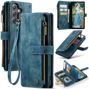 CaseMe Samsung Galaxy S24 FE Wallet Kickstand Case with Wrist Strap Blue