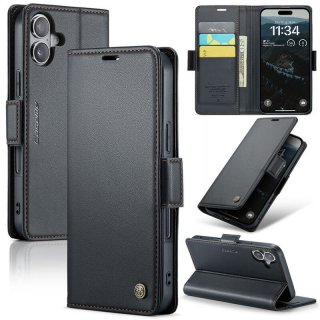 CaseMe iPhone 16 Wallet RFID Blocking Magnetic Buckle Case Black