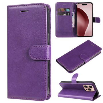 For iPhone 16 Pro Solid Color Wallet Magnetic Kickstand Case Purple