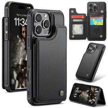 CaseMe iPhone 16 Pro Max RFID Blocking Card Holder Kickstand Case Black