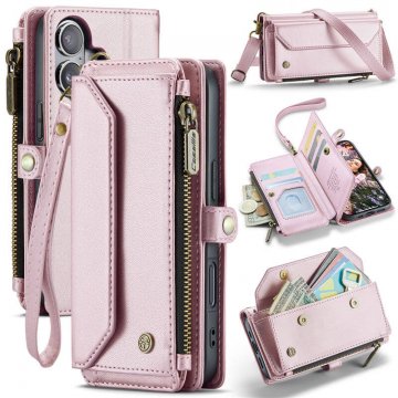 CaseMe iPhone 17 Wallet RFID Blocking Crossbody Case with Wireless Charging Pink