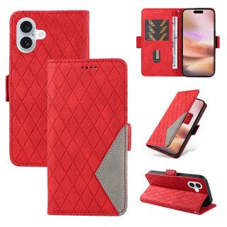 For iPhone 16 Plus Color Splicing Wallet Magnetic Kickstand Case Red