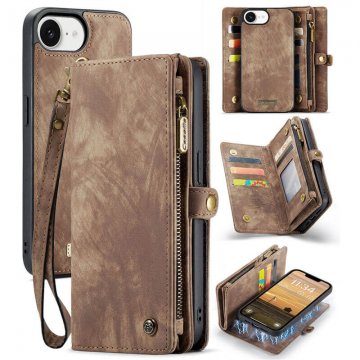 CaseMe iPhone 16e Wallet Magnetic Case with Wrist Strap Coffee