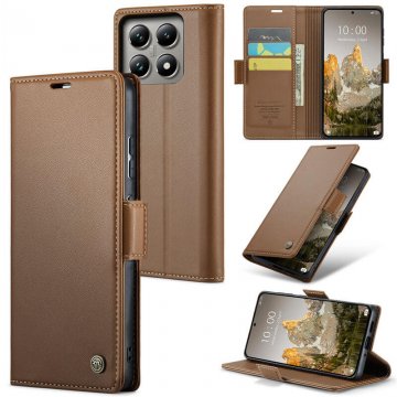 CaseMe Xiaomi 14T Pro Wallet RFID Blocking Magnetic Buckle Case Brown