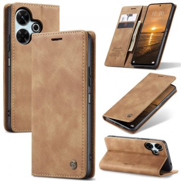 CaseMe Xiaomi Redmi 13 Wallet Magnetic Suede Leather Case Brown