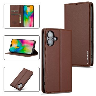 LC.IMEEKE iPhone 16 Plus Silm Wallet Kickstand Magnetic Case Brown