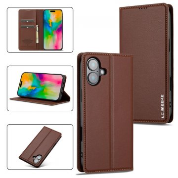 LC.IMEEKE iPhone 16 Silm Wallet Kickstand Magnetic Case Brown