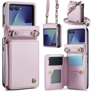 CaseMe Samsung Galaxy Z Flip8 RFID Blocking Card Holder Case with Crossbody Strap Pink